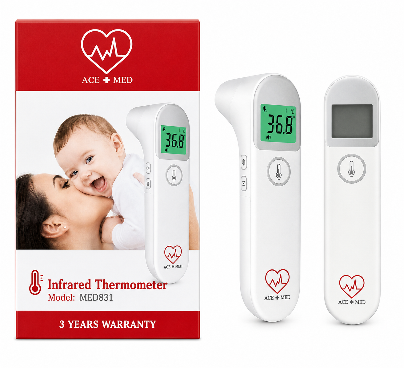เอซ เมด เครื่องวัดอุณหภูมิหน้าผาก หู และสิ่งของ | ACE+MED Infrared Thermometer (Model:MDI231) 1เครื่อง