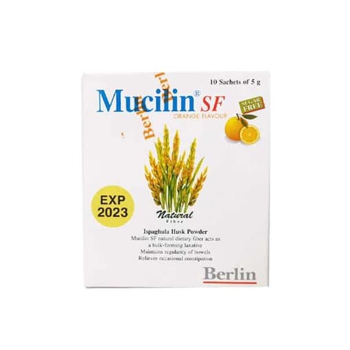 Mucilin Natural Fiber SF Sugar free (มิวซิลินไฟเบอร์ธรรมชาติ สูตรไม่มีน้ำตาล) รสส้ม 1 กล่อง บรรจุ 10 ซอง
