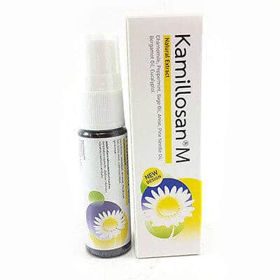 Kamillosan M Spray คามิลโลซาน สเปยร์ลดอาการ ระคายคอ เจ็บคอ ช่วยให้ชุ่มคอ เสียงใส 15ml
