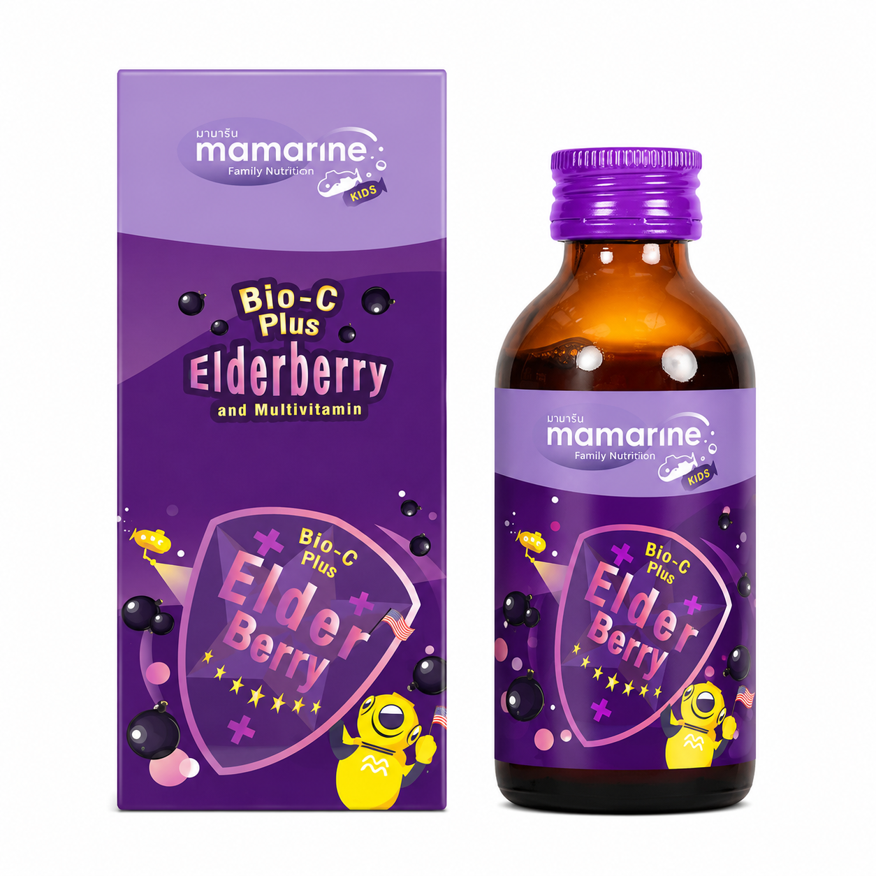 มามารีน คิดส์ ไบโอ-ซี พลัส เอลเดอร์เบอร์รี่ (ม่วง) | Mamarine Kids Bio-C Plus Eldeberry 120ml