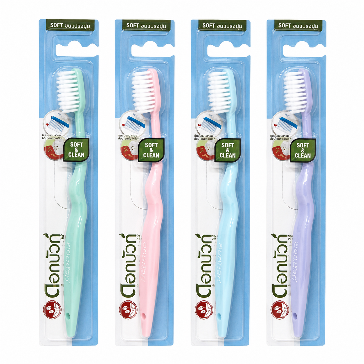 ดอกบัวคู่ แปรงสีฟัน ขนแปรงนุ่ม คละสี | Twin Lotus Soft & Clean Toothbrush 1ด้าม