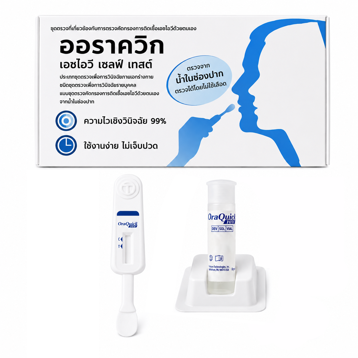 ออราควิก ชุดตรวจเอชไอวีด้วยตนเอง ตรวจจากน้ำในช่องปาก ไม่ต้องเจาะเลือด แบบซอง | OraQuick HIV Self Test 1ซอง