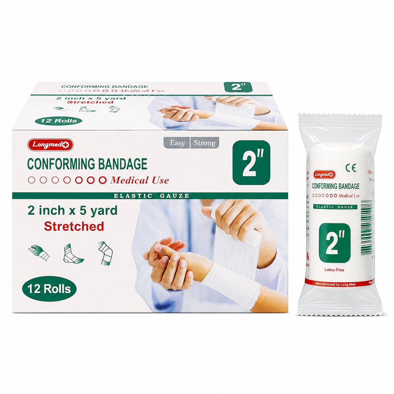 ลองเมด ผ้าก๊อซยืด ผ้ายืดพันแผล | Longmed Conforming Bandage 2"x5 Yds (5cmx4.5m) 12ชิ้น