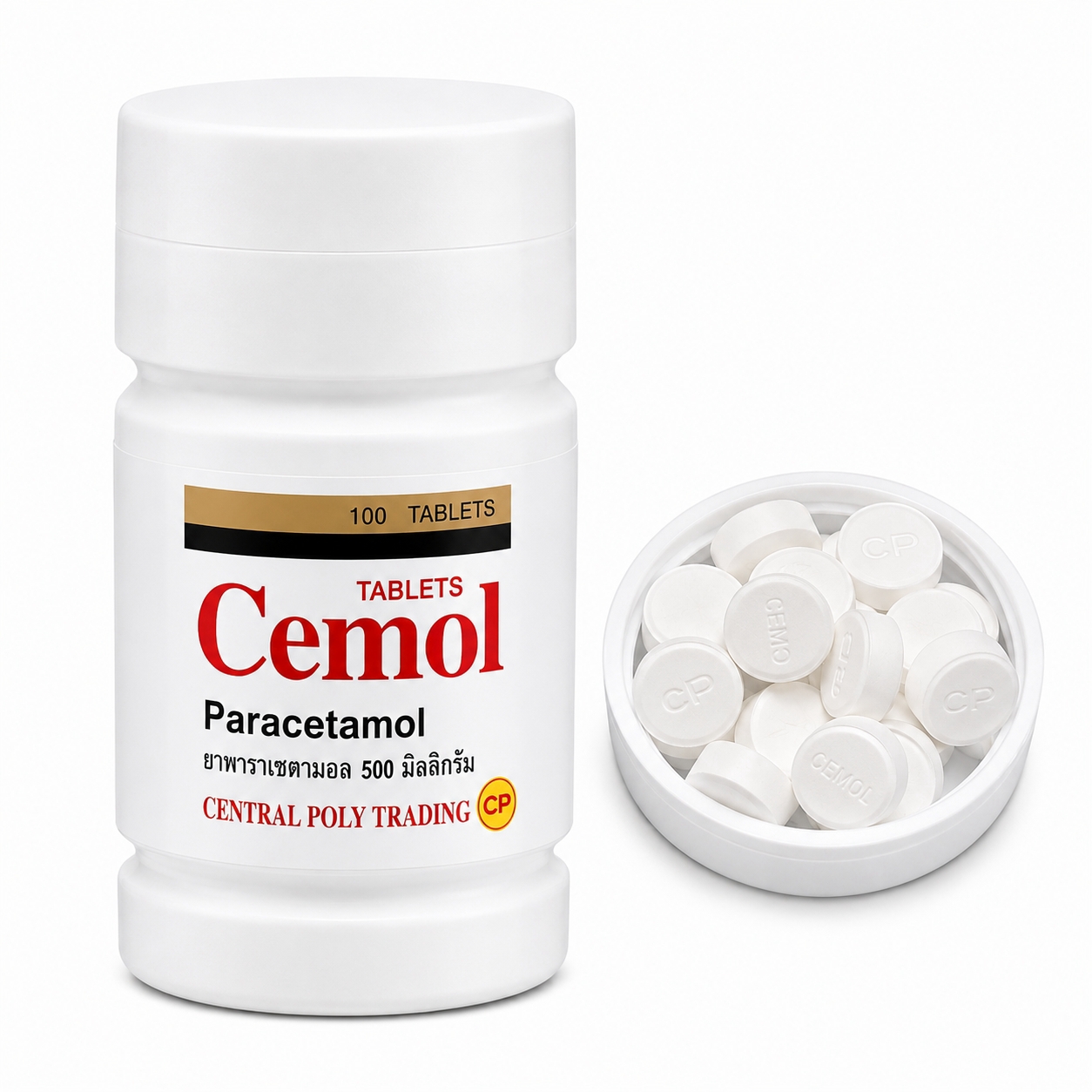 พาราเซตามอล ซีมอล ขาว | Cemol Paracetamol 500mg Whtie Tablets กระปุก 100เม็ด