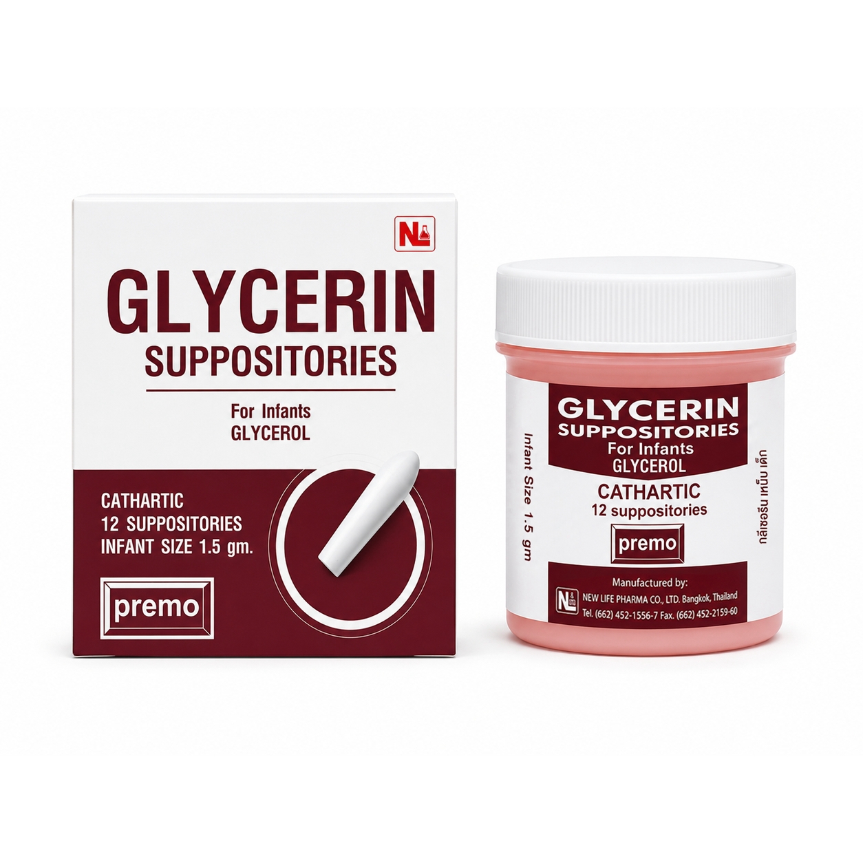ยาระบาย กลีเซอรีน ชนิดเหน็บทวาร สำหรับเด็ก (พรีโม) | Glycerin Suppositories For Infants (Premo) 12แท่ง