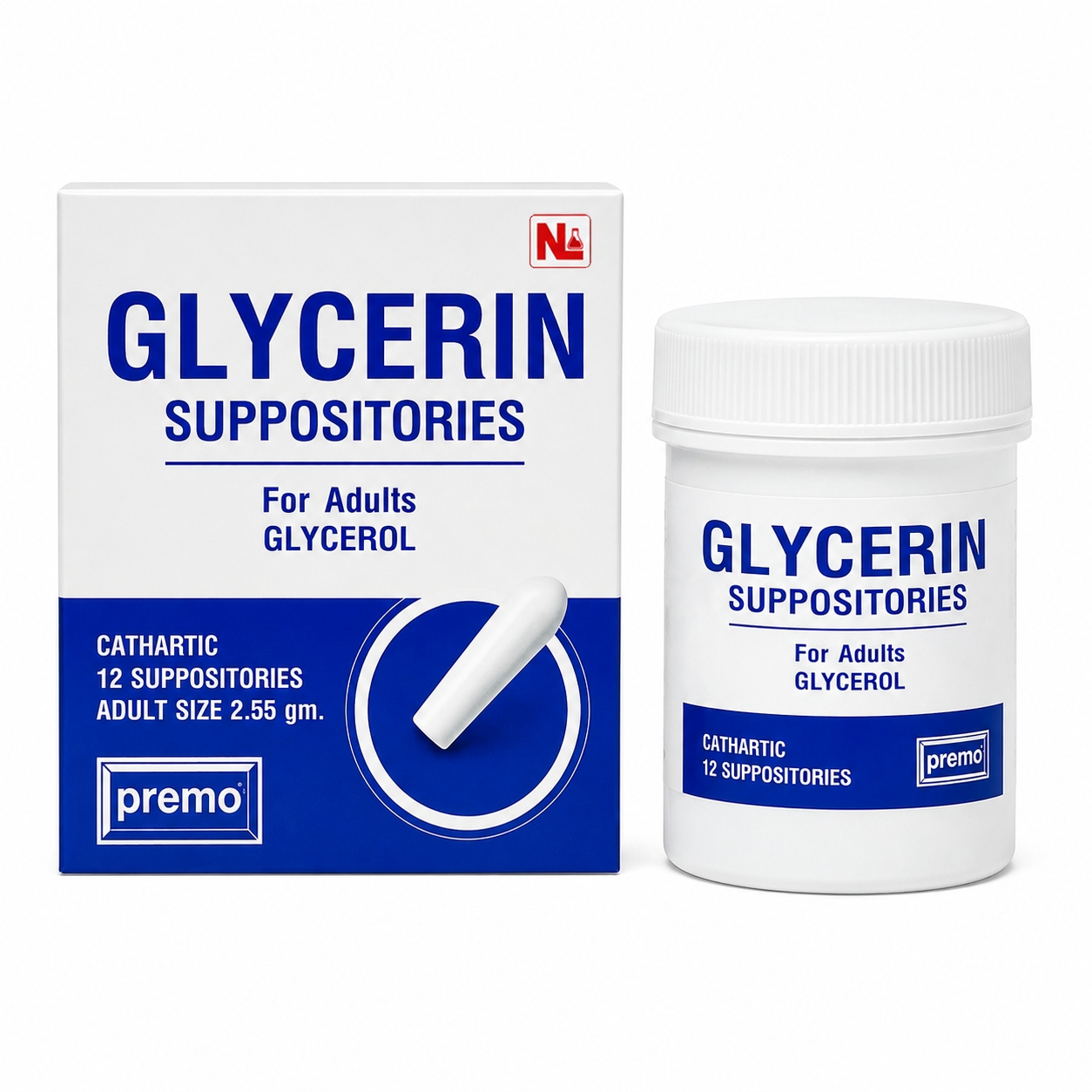 ยาระบาย กลีเซอรีน ชนิดเหน็บทวาร สำหรับผู้ใหญ่ (พรีโม) | Glycerin Suppositories For Adults (Premo) 12แท่ง