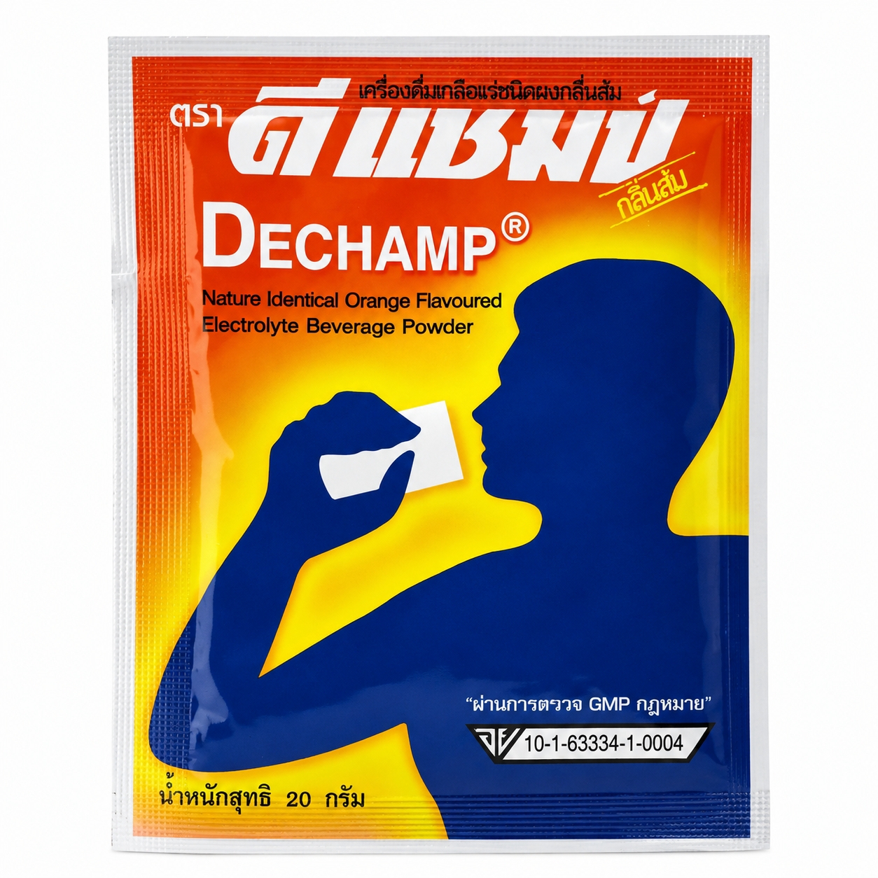 เกลือแร่ออกกำลังกาย ดีแชมป์ รสส้ม | D-Champ Orange Flavor Electrolyte Beverage Powder 20g 1ซอง