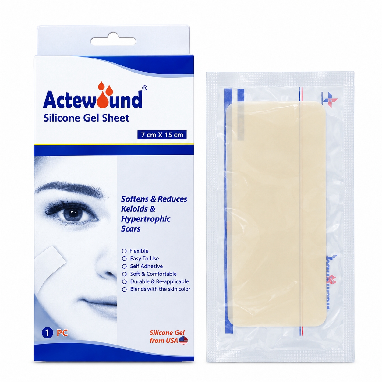 แอคติวูล ซิลิโคนเจลแผ่น ลดรอยแผลเป็น | Actewound Silicone Gel Sheet 7cmx15cm 1ชิ้น